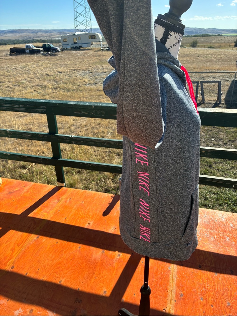 Nike Gray Cowlneck Hoodie with Bright Pink Drawcords & bright pink swoosh L - Picture 3 of 10